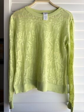 CAbi Open-Knit Crewneck Sweater in Lime